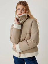Fleece Buckle Collar Patchy Zipper Puffer Jacket