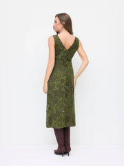 Mesh V-neck Floral Flared Midi Dress