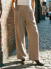 Mid Rise Drawstring Straight Leg Trousers
