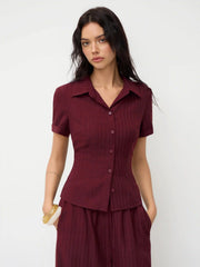 Polo Collar Texture Button Up Shirt