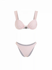 Sweetheart Striped Underwire Metal Detail Low Rise Bikini Set