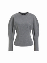 Cotton-blend Round Neckline Lantern Long Sleeve Cinched Waist Sweatshirt