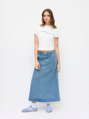 Denim Mid Rise A-line Maxi Skirt