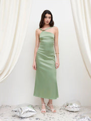 Satin Backless Buckle Bowknot Maxi Dress