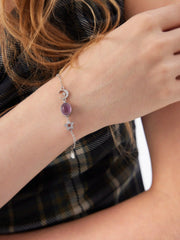 AMETHYST CRYSTAL & RHINESTONE MOON & RHINESTONE STAR CHAIN BRACELET