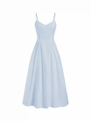 Cotton V-neck A-line Midi Dress