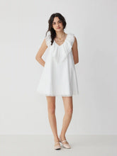 Cotton V-neck Ruffle Sleeve Lace Panel Babydoll Mini Dress