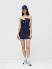 Terry Side Stripe Bowknot Embroidery Bandeau Mini Dress