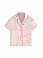 Heart Graphic Collar Top & Mid Rise Drawstring Shorts Loungewear Set