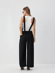 Scoop Neckline Wide Leg Overalls