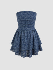 Lace Floral Ruched Layered Mini Dress
