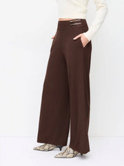 Mid Rise Metal Detail Straight Leg Trousers