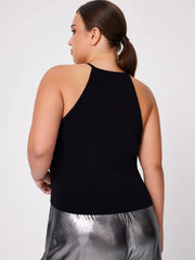 Round Neckline Sequin Tassel Detail Solid Crop Top Curve & Plus
