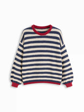 Knit Mohair-blend Striped Contrasting Binding Top Curve & Plus