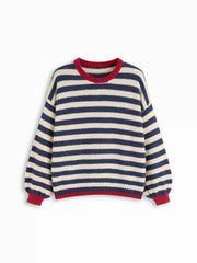Knit Mohair-blend Striped Contrasting Binding Top Curve & Plus