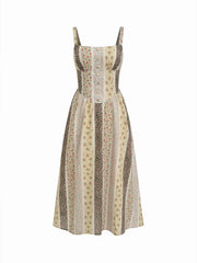Cotton-blend Floral Colorblock Lace Up A-line Maxi Cami Dress