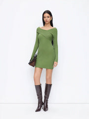 Knit Asymmetrical Neck Mini Dress