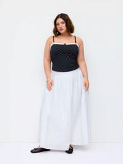 Cotton-blend Mid Rise Solid Ruffle Maxi Skirt Curve & Plus