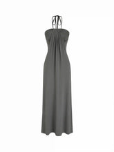 High Stretch Viscose Halter Neck Drawstring A-line Maxi Dress