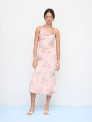 Lace Floral Cowl Neck Mermaid Maxi Dress With Scarf