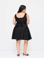 Square Neck Floral Jacquard Backless Bowknot Mini Dress Curve & Plus