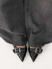 POINTED TOE BUCKLE KITTEN HEELS