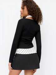 Halter Neckline Polka Dot Top & V Neck Long Sleeve Top