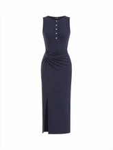 Cotton-blend Round Neckline Twist Side Split Maxi Dress