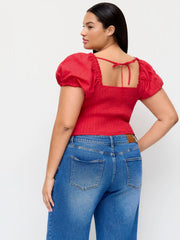 Cotton Broderie Anglaise Puff Sleeve Crop Blouse Curve & Plus