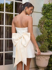 Jacquard Bowknot Floral A-line Bandeau Mini Dress