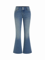 Stretch Washed Denim Low Rise Embroidery Flared Jeans