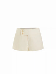 Linen-blend Low Rise Button-Detail A-Line Mini Shorts