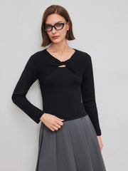 Knit V-neck Twist Cut Out Top