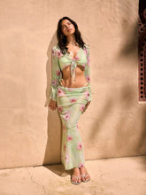 Halter V-neck Tie Side Bikini Set With Floral Cover Up Set