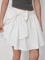 Cotton Bowknot Pleated High Rise A-line Mini Skirt