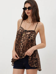 Chiffon Leopard Bowknot Oversized Mini Nightdress