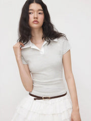 Cotton-blend Polo Neck Stripe Tee