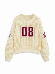 Knit Crochet 08 Star Graphic Hollow Out Oversized Long Sleeve Top
