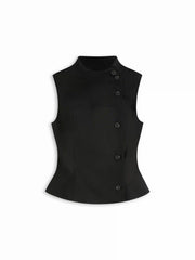 Cotton-blend Asymmetrical Button Top