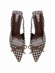 BOWKNOT GINGHAM SLINGBACK HEELS