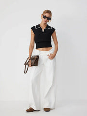 Knit Contrasting V-neck Vest