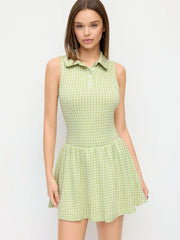 Gingham Polo Neck A-line Mini Dress