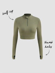 CIDERAIRY™ High Neck Solid Zipper Active Long Sleeve Top