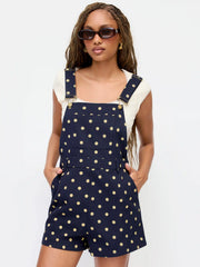 Cotton-blend Polka Dot Buckle Up Romper