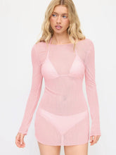 Halter Neckline Triangle Bikini Set With Sheer Cover Up Dress