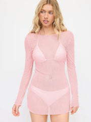 Halter Neckline Triangle Bikini Set With Sheer Cover Up Dress