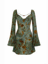 Jacquard Floral Sweetheart Bell Sleeve Mini Dress