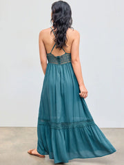 Solid Lace Trim Tiered Maxi Dress