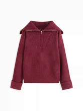 Knit Collar Long Sleeve Half Zip Sweater