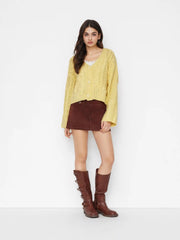 Cable Knit V-neck Button Oversized Cardigan